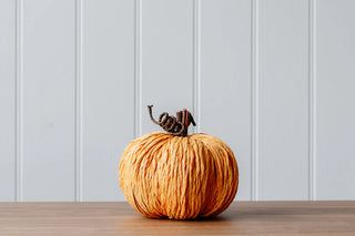 Handmade Yellow Straw Pumpkin with Decorative Stalk