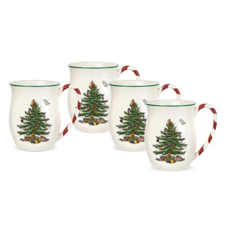 Christmas Tree Mug with Peppermint Handles S/4