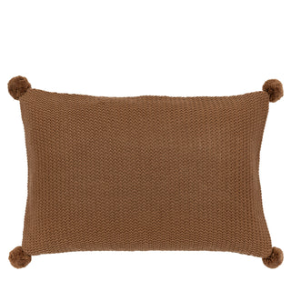Moss Stitch Pom Pom Cushion Tan