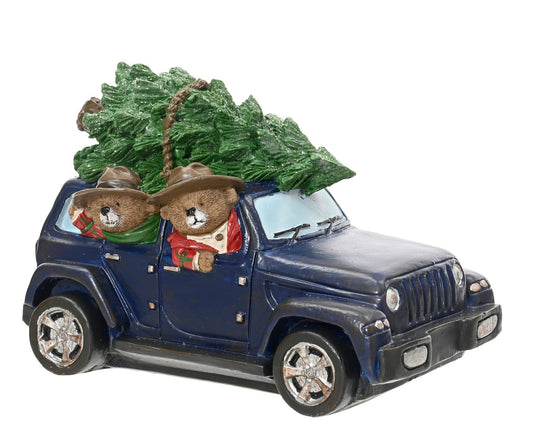 Blue Car with Bears & Tree Chirstmas Decoration
