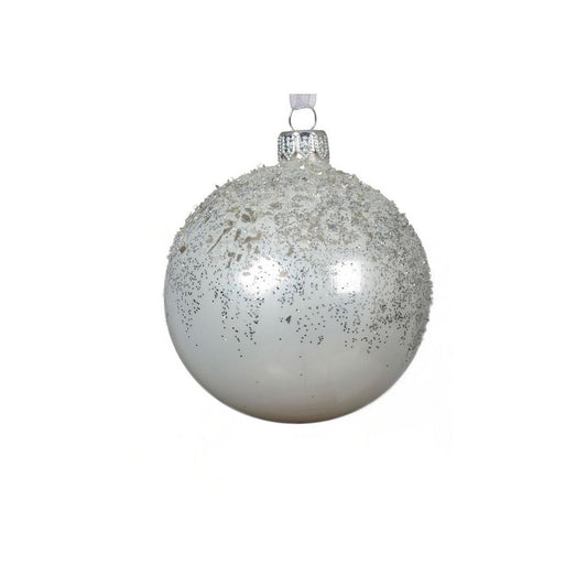 White White with Silver Glitter Top Down Bauble