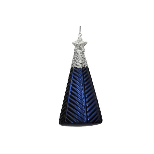Matt Night Blue & Silver Glitter Tree Decoration