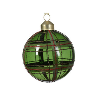 Green Glass with Glitter Check Bauble