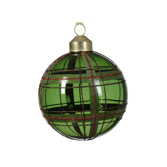 Green Glass with Glitter Check Bauble