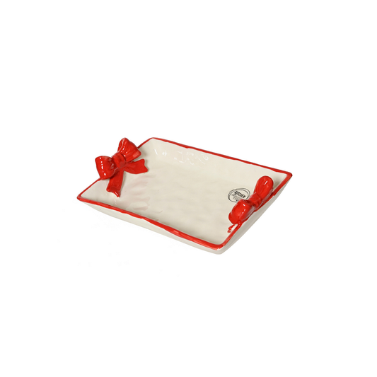 Small Rectangle Serving Plate with Red Bows