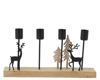 Iron Reindeer & Tree Quad Candleholder