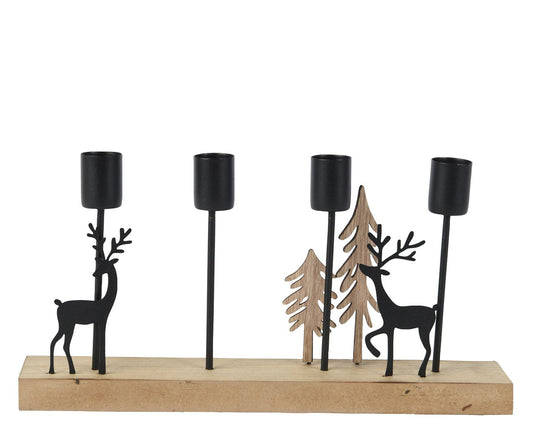 Iron Reindeer & Tree Quad Candleholder