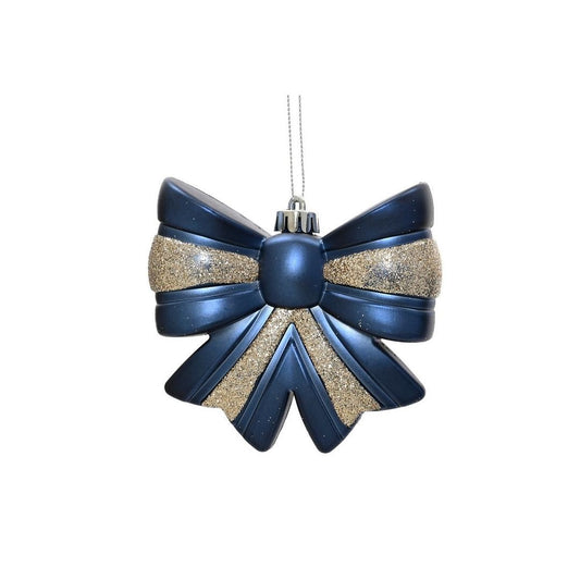Matt Navy & Champagne Glitter Bow Tree Decoration