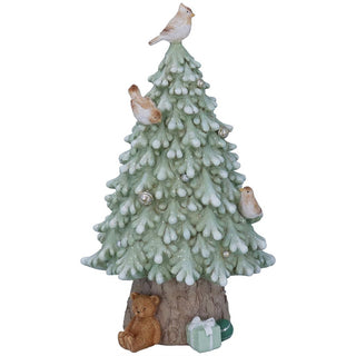 Resin Frosted Fir Tree with Birds & Teddy Ornament