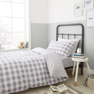 Check and Stripe Grey Single Duvet Cover Set