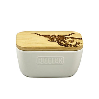 White Butter Dish - Texas Longhorn