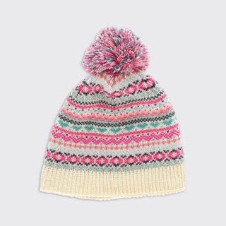 Thea Fairisle Bobble Hat Cream/Pink