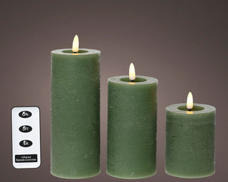 LED Green Melted Top Candle Set with Remote (Set of 3)
