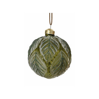 Rosemary Green Frosted Leaf Bauble 8cm