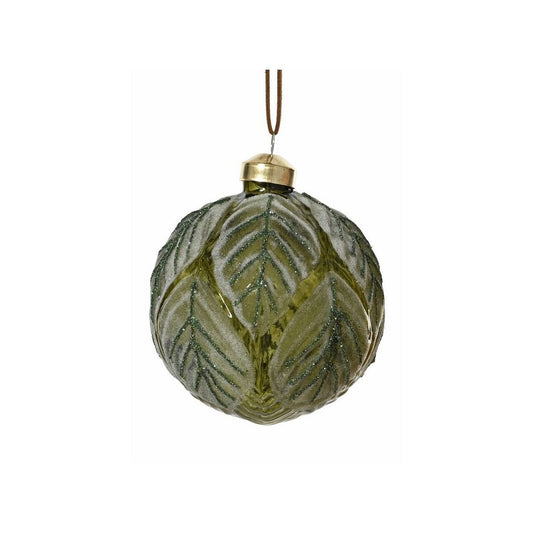 Rosemary Green Frosted Leaf Bauble 8cm