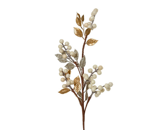 Winter White Berries with Gold Leaves Spray
