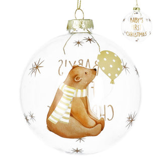 Clear Baby's First Teddy with Scarf Glass Bauble 10cm