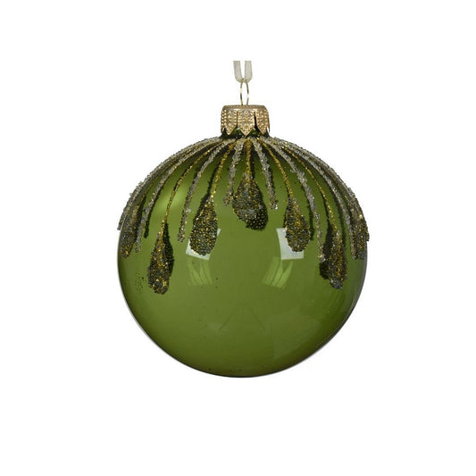 Transparent Pine Green Snowdrop Glitter Bauble