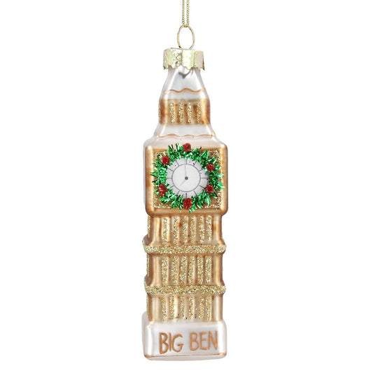 London Big Ben with Wreath Glass Hanging Decoration