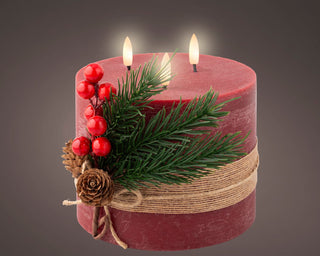 LED Oxblood Triple Flame Candle with Foilage
