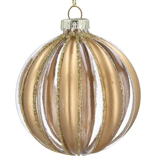 Clear with Gold Stripes Glass Bauble