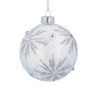 White Glass Bauble With Jewel Snowflake Detail