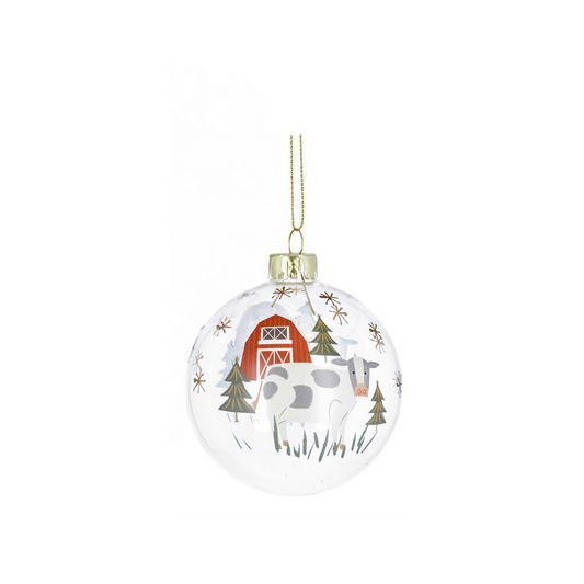 Fresian Cow Farm Scene Glass Bauble