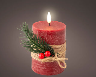 LED Oxblood Single Flame Candle with Foilage