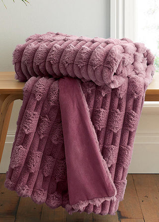 Pink Carved Faux Fur Blanket Throw