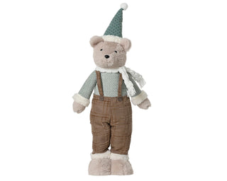 Plush Mr Bear in Brown Dungarees Christmas Decoration