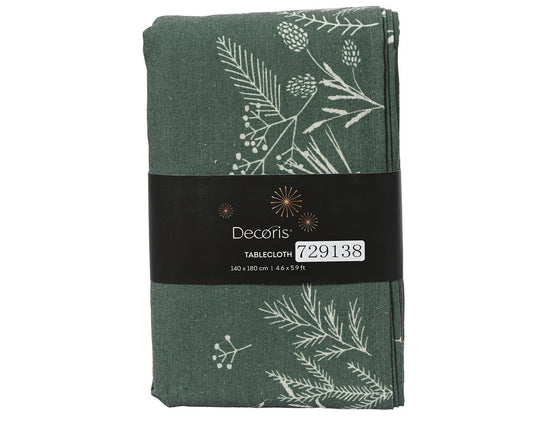 Pine Green with White Leaf Print Table Cloth