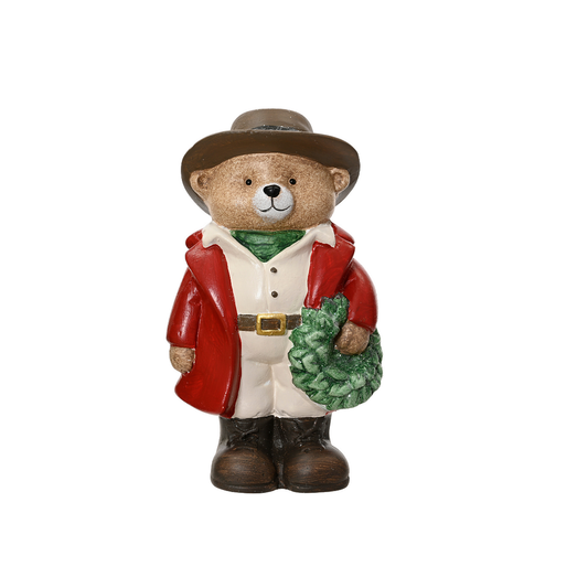 Bear in Red Coat with Wreath Christmas Decoration