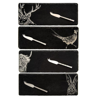 4 Mini Slate Cheese Board & Knives - Country Animals