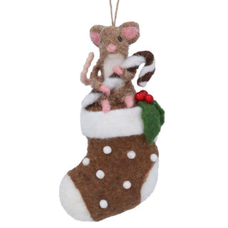 Mixed Wool Mouse on Stocking Tree Decoration