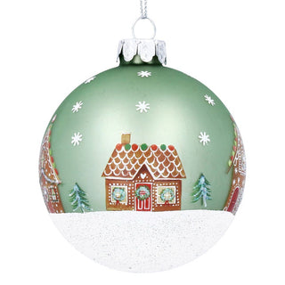 Matt Sage Green with Gingerbread House Glass Bauble