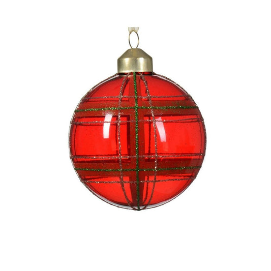 Red Glass with Glitter Check Bauble