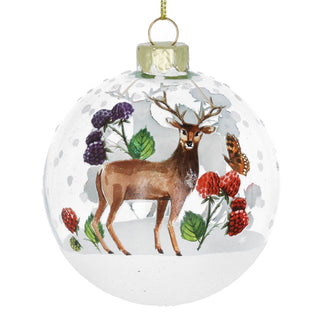 Stag with Berries Clear Glass Bauble