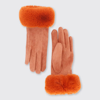 Carla Gloves with Fur Edge- Burnt Orange