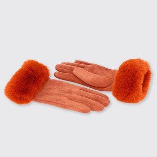 Carla Gloves with Fur Edge- Burnt Orange