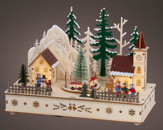 LED Christmas Village Scene with Church & Mountains