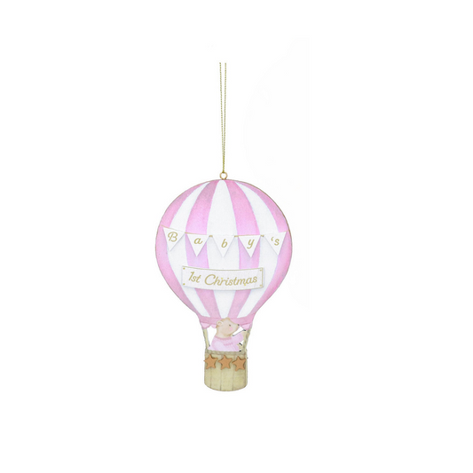 Pink Baby's First Christmas Wooden Hanging Decoration