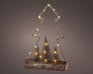 Micro LED Jute Tree with Trees on Log Base
