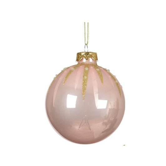 Shiny Pearl Pink with Glitter Lines Bauble