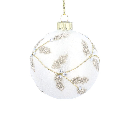 Gold Beaded Holly Silver Frosted Glass Bauble