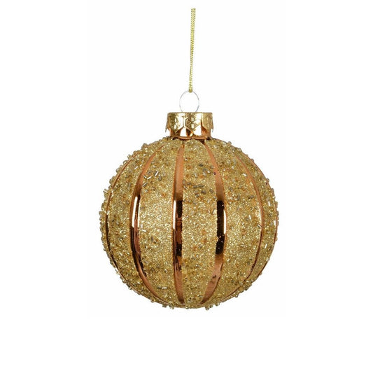 Gold Glitter Stripe with Sequin Detail Bauble