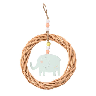 Elephant in Wicker Circle Plaque 15cm