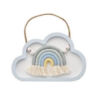 Wooden Cloud Macrame Rainbow Wall Plaque Blue