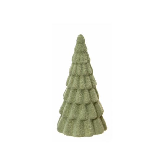Sage Green Flock Fluted Tree Christmas Decoration