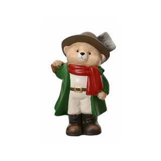 Bear in Green Coat & Spade on Shoulder Christmas Decoration
