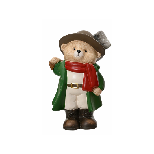 Bear in Green Coat & Spade on Shoulder Christmas Decoration